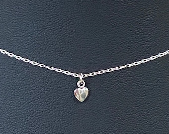 Tiny Puffy Heart Sterling Silver Choker Necklace
