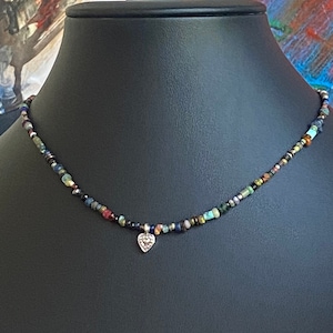 Tiny premium bead choker with Karen Hill Tribe 97% sterling silver . BOHO UNISEX Made to Order.