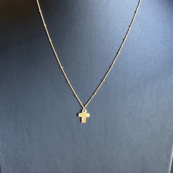 Minimal 24k plated little cross on gold vermeil satellite chain perfect for layering or by itself 16”-18 adjustable chain. All ages & unisex