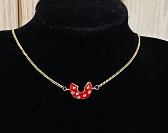 Sale! Red horseshoe choker with crystals on satin gold chain