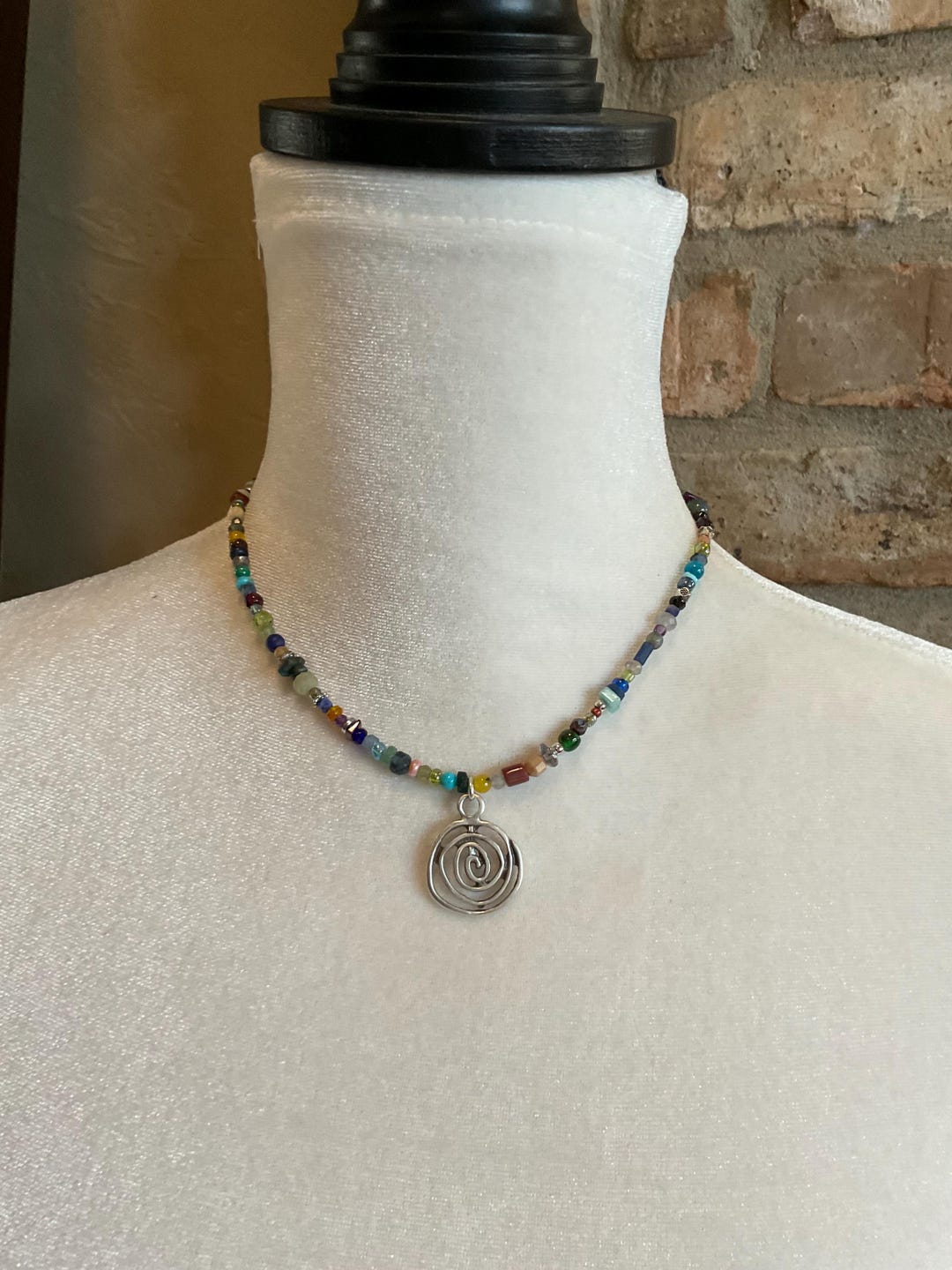 Beaded Necklace Open Swirl Pendant. Premium Bead Description Below