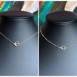 Prasiolite gemstone minimalist chokers with gold vermeil chain. Also known as green amethyst. Amazing metaphysical properties.