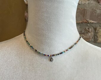 Oxidized Sterling Silver Beaded Choker: Boho Unisex Necklace