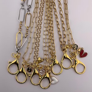 Handmade made here in studio. Gold Badge Lanyard Chain ID Holder Necklace 30"-32". There are 14 Different chain styles available
