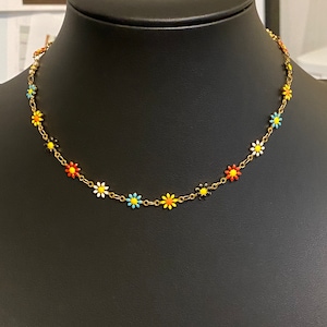 BOHO daisy enamel covered brass colorful choker Bright & fun for fall Just under 15" w/extension up to 16" Hippie Fabulous for all ages!