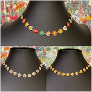 Choker con margherita smaltata: collana boho hippie in oro 10 carati