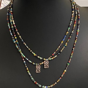 BOHO Beaded Choker: Pewter Floral Pendant, Ancient Beads