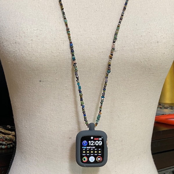 UNISEX Apple Watch necklaces. Made to Order. Options include beaded metal adapter to match, or silicone case. Made to your specifications