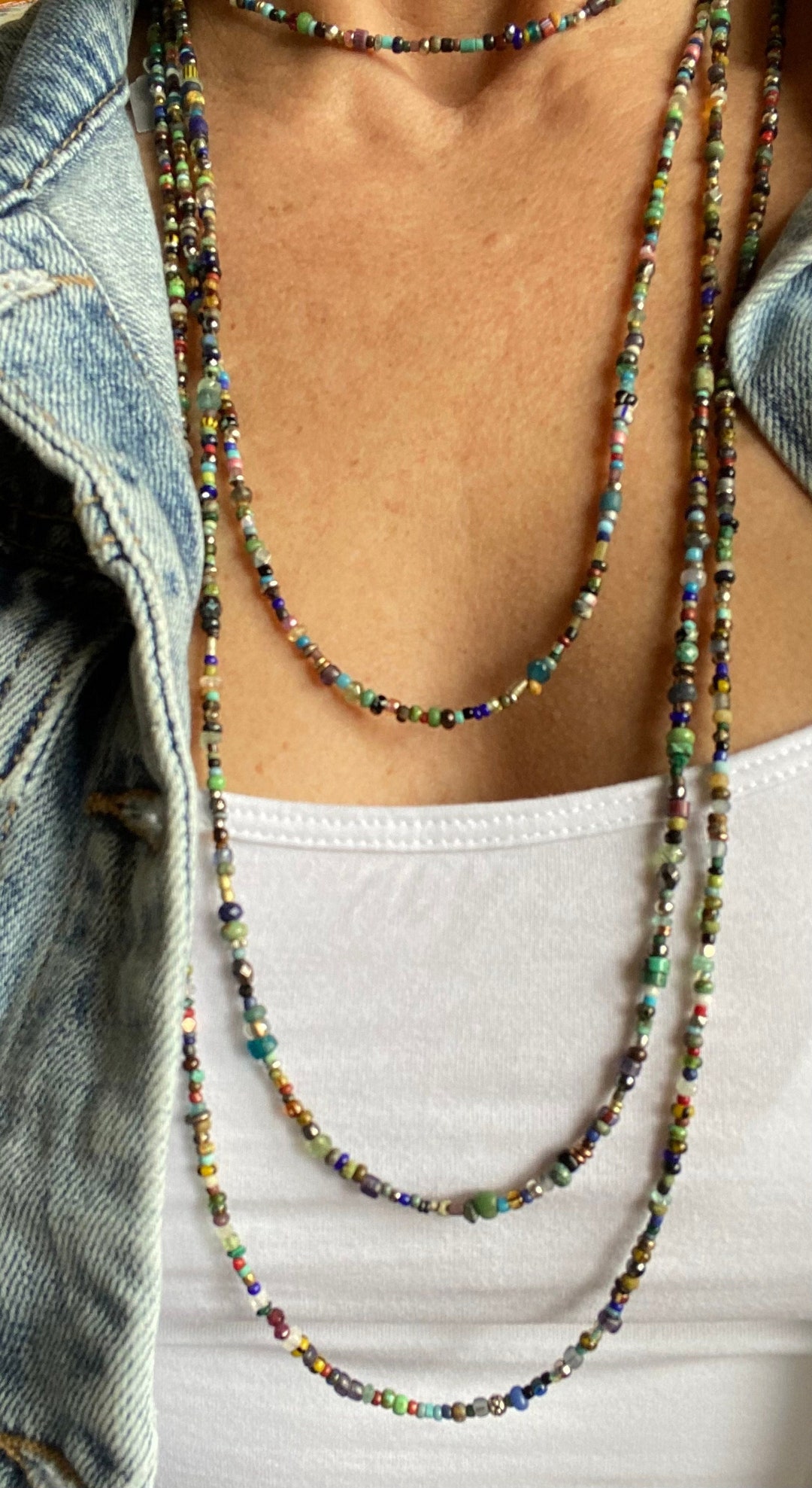 UNISEX EXTRA Long 30" up to 96” Amazing Beaded BOHO Necklace. Handmade