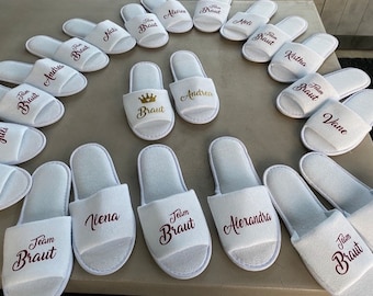 JGA Hochzeit personalisierte Schlappen  Spa Sauna Braut  Wellnes Einmalschlappen