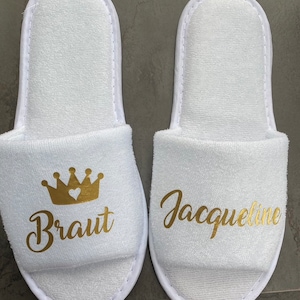 JGA Hochzeit personalisierte Schlappen Spa Sauna Braut Wellnes Einmalschlappen Bild 3