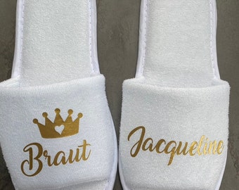 JGA Hochzeit personalisierte Schlappen  Spa Sauna Braut  Wellnes Einmalschlappen