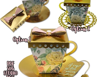 Tea cup favor box SVG, Studio, PDF, PNG. Everything is included.