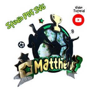 サッカー シェイカー ケーキ トッパー、SVG、PDF、Studio。デコレーションとチュートリアル ビデオが含まれています
