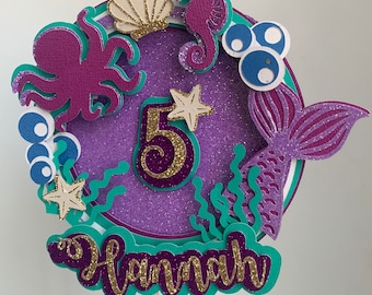 Mermaid Cake Topper Layered; You can Personalize Name and Age of Birthday Girl for Decoration; Silhouette/Cricut cut file | Cake Topper 3D