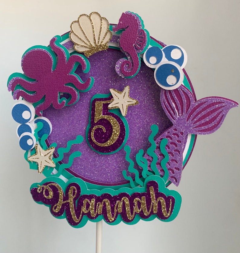 Mermaid Cake Topper Layered You Can Personalize Name and Age Etsy