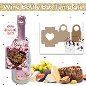 Caixa de presente com etiqueta de vinho: impressione com embalagem exclusiva! Obtenha modelos SVG, Studio e PDF