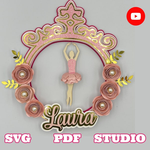 Ballerina with moviment cake topper, SVG, PNG and Studio. 5 Layers.