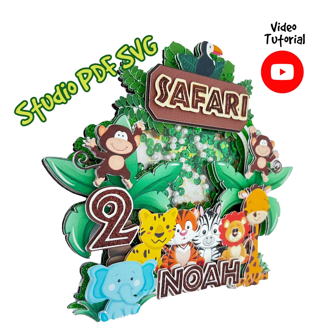 Shaker Safari Cake Topper Layered Personalized Name and Age Etsy