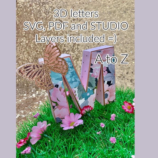 3D Letter A-Z, (layers included) Digital cut  PDF SVG and Studio File, 3D letters Cricut Silhouette and scissors,Alphabet 3D cut file,