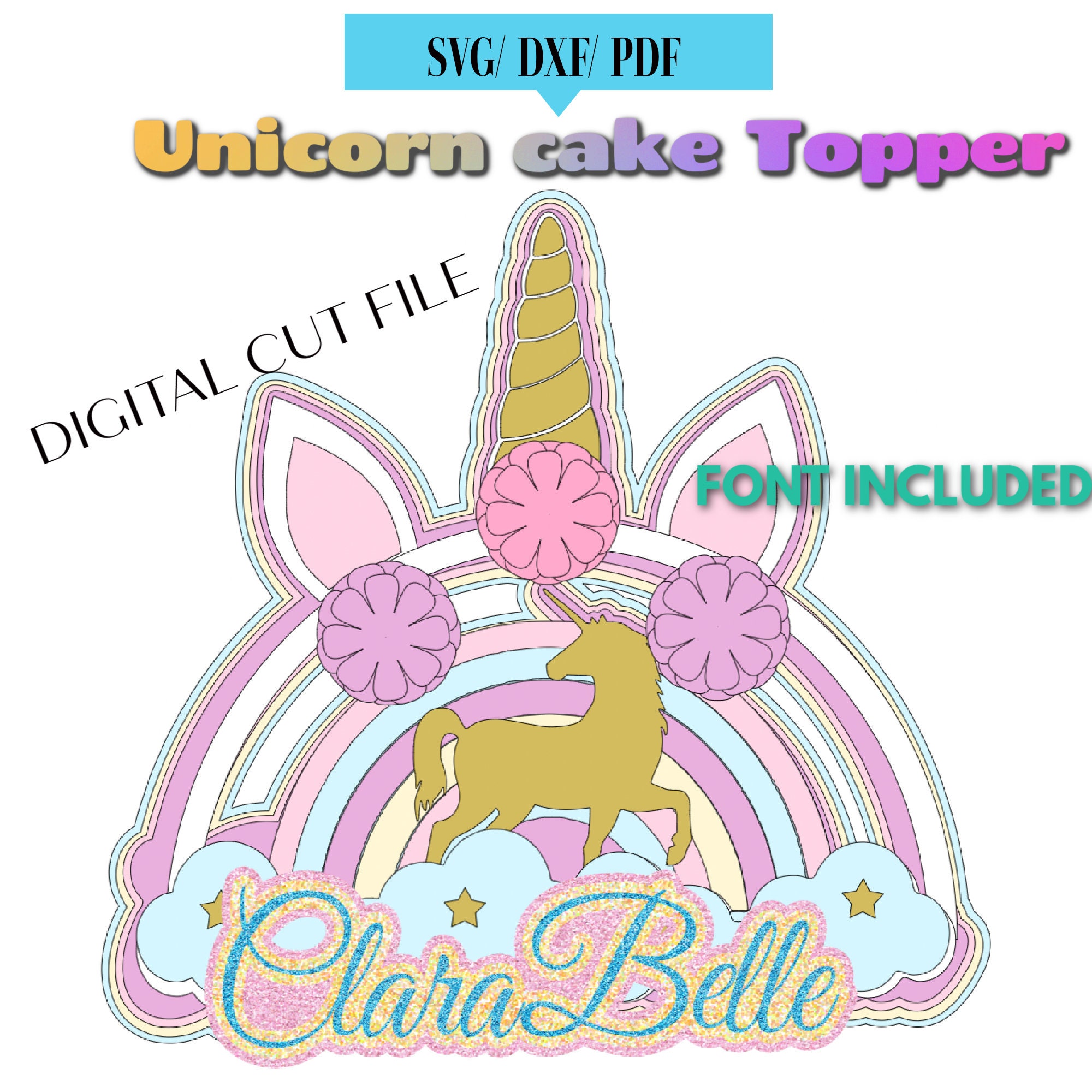 unicorn cake topper svg unicorn topper instant download file etsy