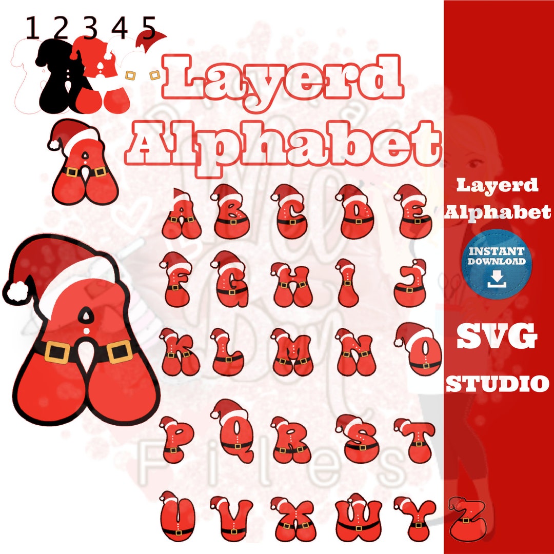 Christmas Letters SVG, Christmas Letters Studio, Layered Santa Alphabet, Santa Claus Letters