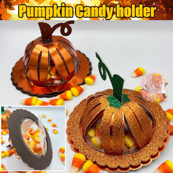 Pumpkin Candy holder, Digital File SVG and Studio with fillable clear ornament