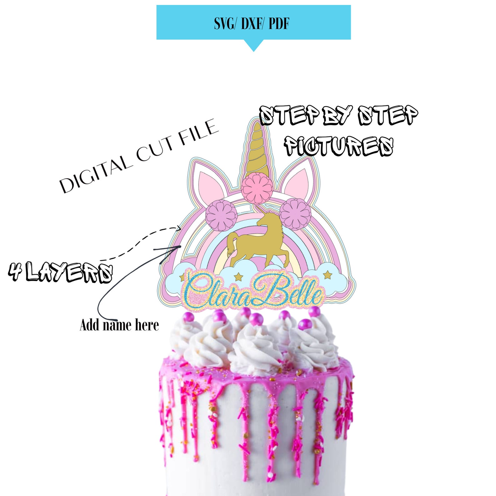 Unicorn Cake Topper SVG Unicorn Topper Instant Download File | Etsy Ireland