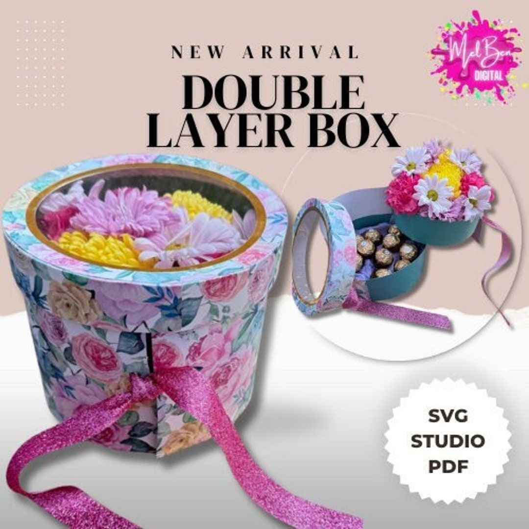 Double Layer ROUND Shaped Flower Gift Box, Digital File, SVG, Studio