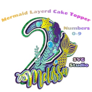 Cake topper Mermaid Numbers, Svg and Studio. Everything is included =)