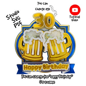 Beer Shaker Cake Topper, SVG Studio und Pdf. Ideal für Scheren, Cricut und Silhouette Maschine.