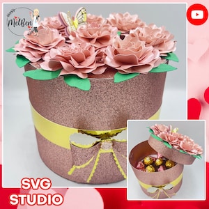 Caixa de presente de flores para chocolate ou um presente especial. Svg e Studio. Presente de Dia das Mães