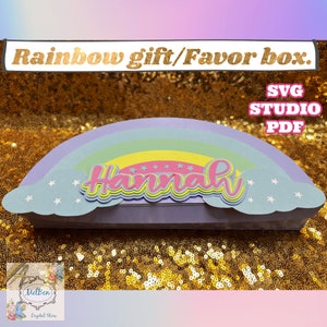 Rainbow Gift Box SVG + PDF + Studio Template. Cricut, Silhouette and Scissors favor Box. Printable Template.