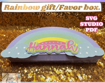 Rainbow Gift Box SVG + PDF + Plantilla de estudio. Cricut, Silhouette y Scissors favorecen a Box. Plantilla imprimible.