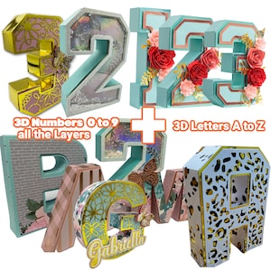 Bundel 3D alfabet en cijfers, A-Z 0-9 Shaker en gelaagd, SVG-snijbestanden voor Cricut Machine - studiobestanden voor Silhouette Machine