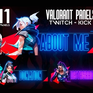 VALORANT PANELS - 11 conceptions de panneaux de style Valorant - pour Twitch et kick