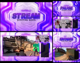 Animated Stream Overlay Pack, White Purple Portal Style, OBS, Streamlabs (WEBM)
