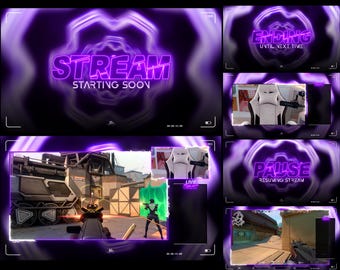Animated Stream Overlay Pack, Purple Neon Vortex Style, OBS/Streamlabs (WEBM)