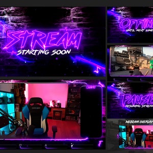 Overlays Stream Animated  Neon Purple style Pack - WEBM format