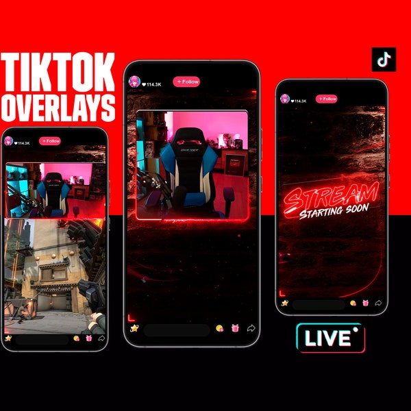 Neonrotes TIKTOK Overlay Paket - TiktokLive Animiertes Design