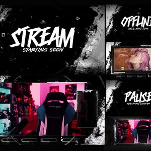 Animated Stream Overlays Pack - Black and white smoke and ink style