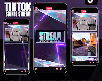 Paquete de superposiciones holográficas para streaming de TikTok: escenas animadas en vivo de TikTok