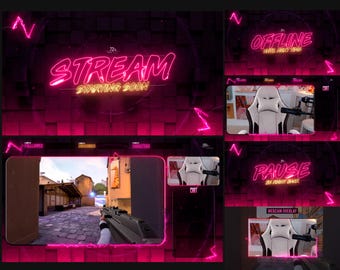 Pack Overlay Stream Animated Neon Pink - Format WEBM - kompatibel mit OBS STUDIO, Streamlabs, Stream Elements