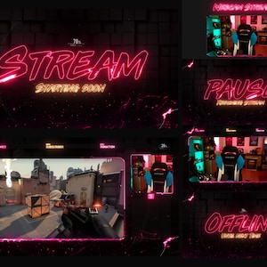 Pack Overlay Stream Animated Neon Pink WEBM formaat compatibel met OBS STUDIO, Streamlabs, Streamelements afbeelding 1