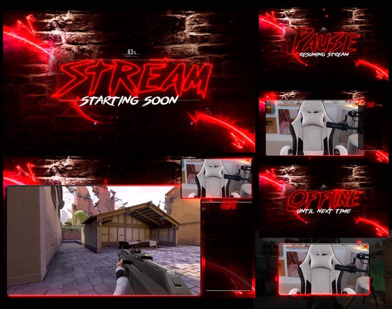 Overlays Stream Animierte Red Neon twitch, Kick und Youtube Bild 1