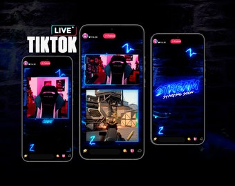 Neon Blue TIKTOK Streaming Overlay Pack - TiktokLive Animated Design