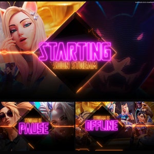 KDA Stream Pack Animated- Starting Soon - Pause and Offline