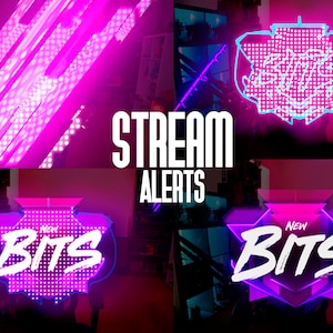 Animated Stream Alerts PACK - Neon Purple Style - Compatible Twitch - Kick  - WEBM Format