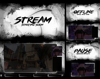 Animated Stream Overlays Pack - Black and White - Smoke ash style