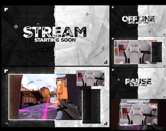 Animated Black and White - Stream overlay Pack - Twitch, Youtube and Kick Scenes